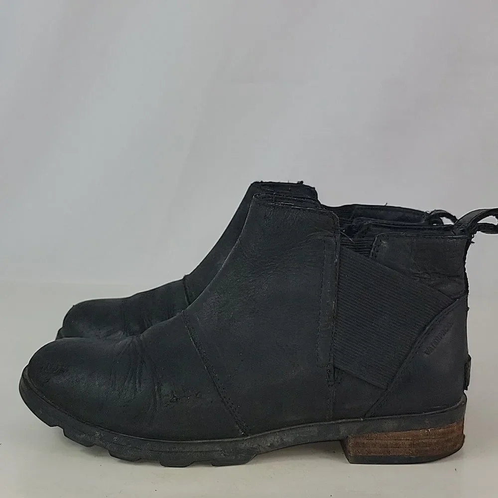 Sorel Emelie Chelsea Black Leather Women's Ankle Boots